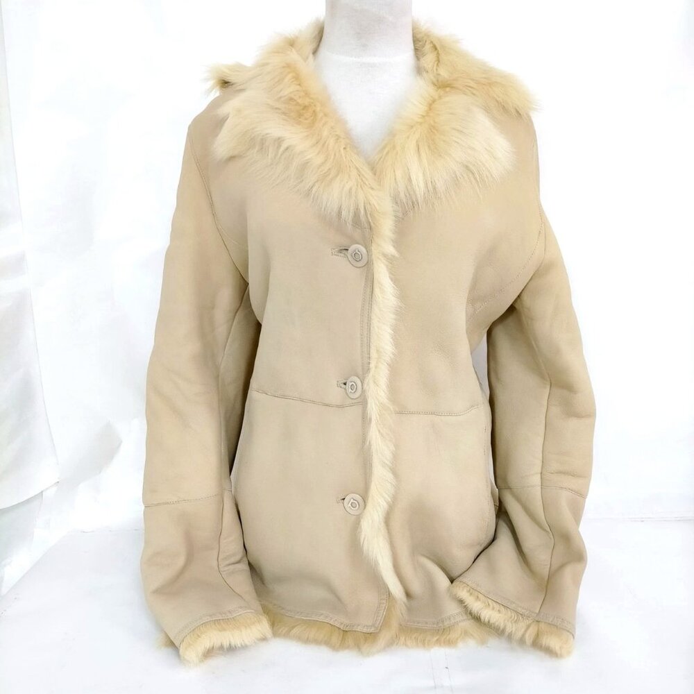 $4995 Authentic SALVATORE FERRAGAMO Made in ITALY Beige Lamb Leather Jacket Sz.8